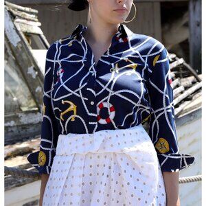 Lauren Ralph Lauren Nautical Themed Full Button Blouse Sz M